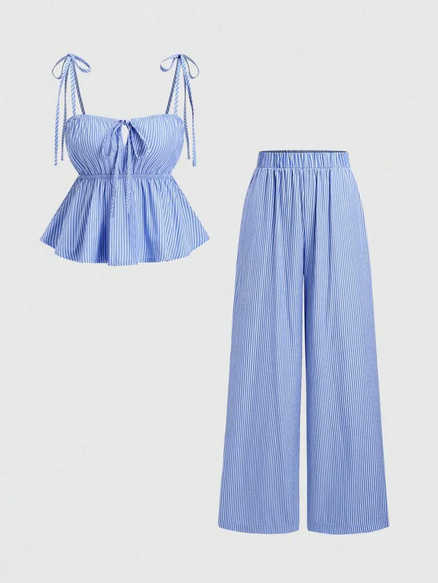 Damen Top und weite Hose Set mit raffinierten Bindebändern R&B - Image 3