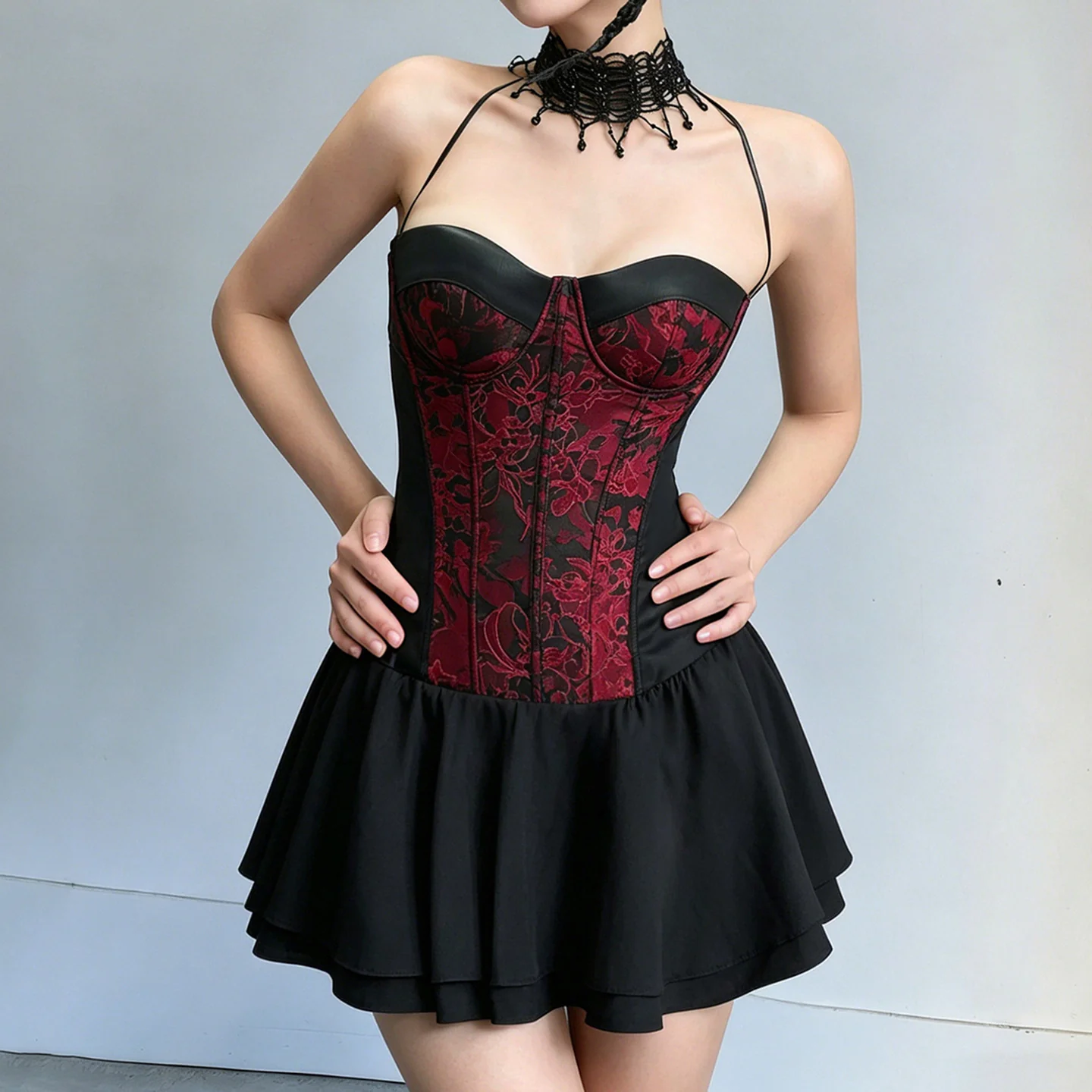 Damen Trägerkleid mit Corsagen-Design und voluminösem Rock Heidi-Mode - Image 2