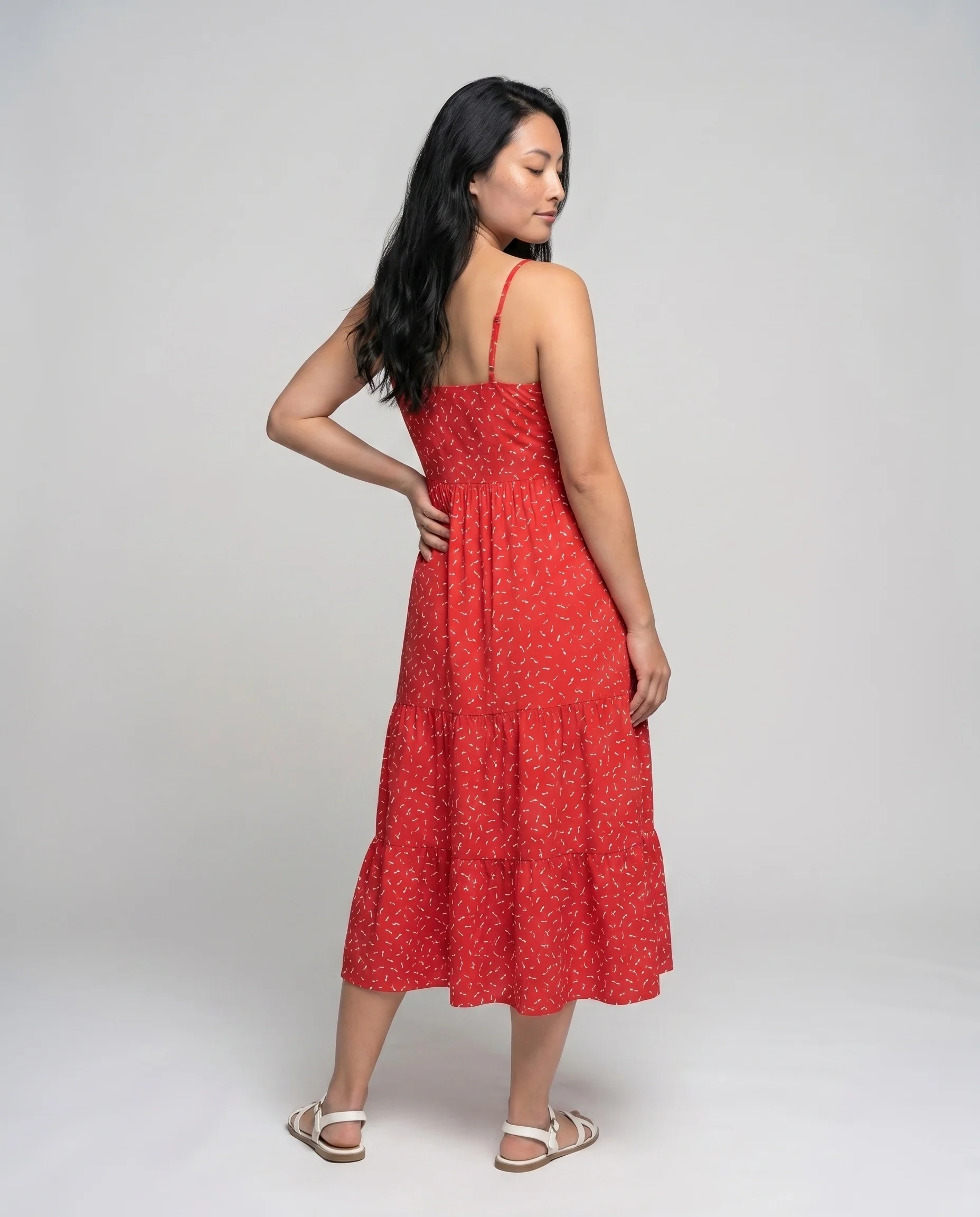 Damen Trägerkleid mit voluminösem Rock und verspieltem Muster - Image 4
