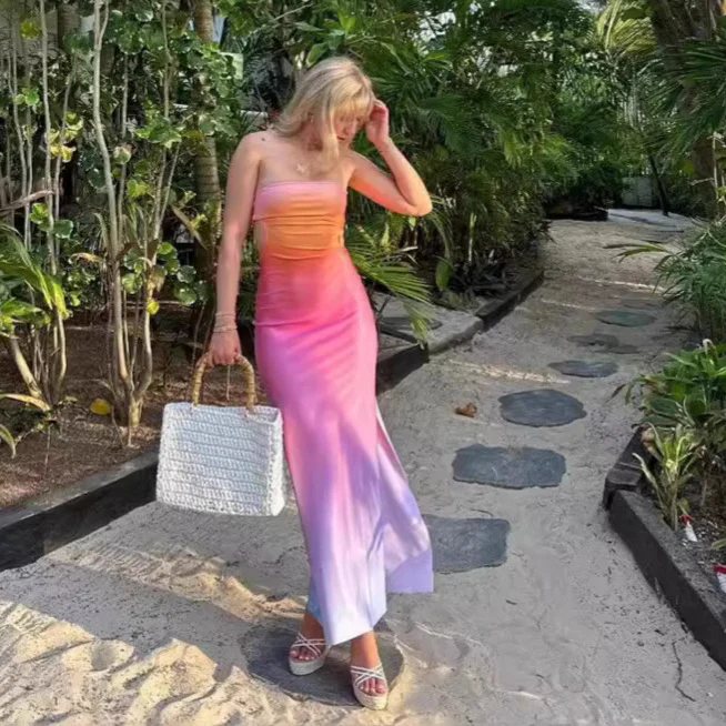Damen trägerloses Maxikleid im Farbverlauf R&B - Image 3