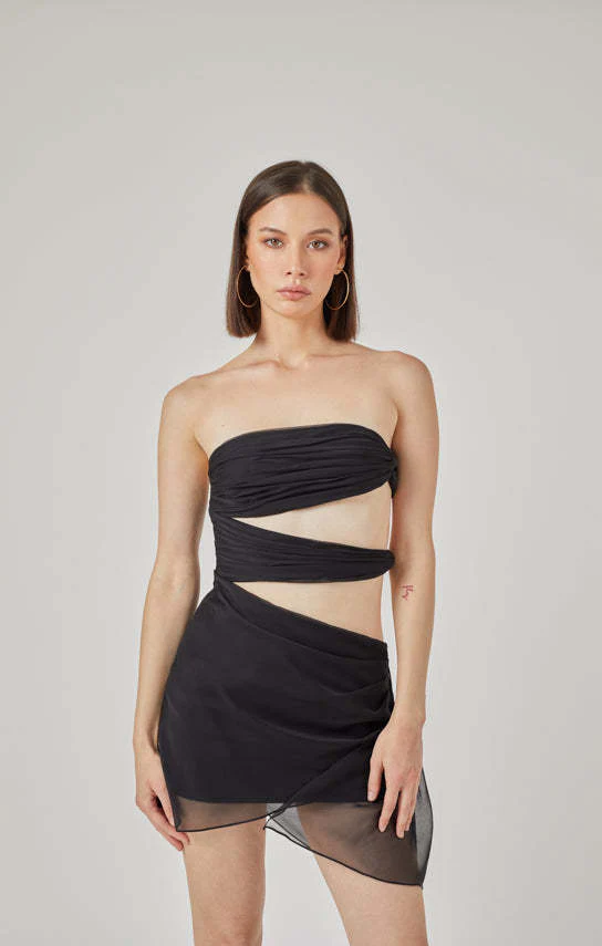 Damen trägerloses Wickelkleid mit Schnittdetails R&B - Image 7