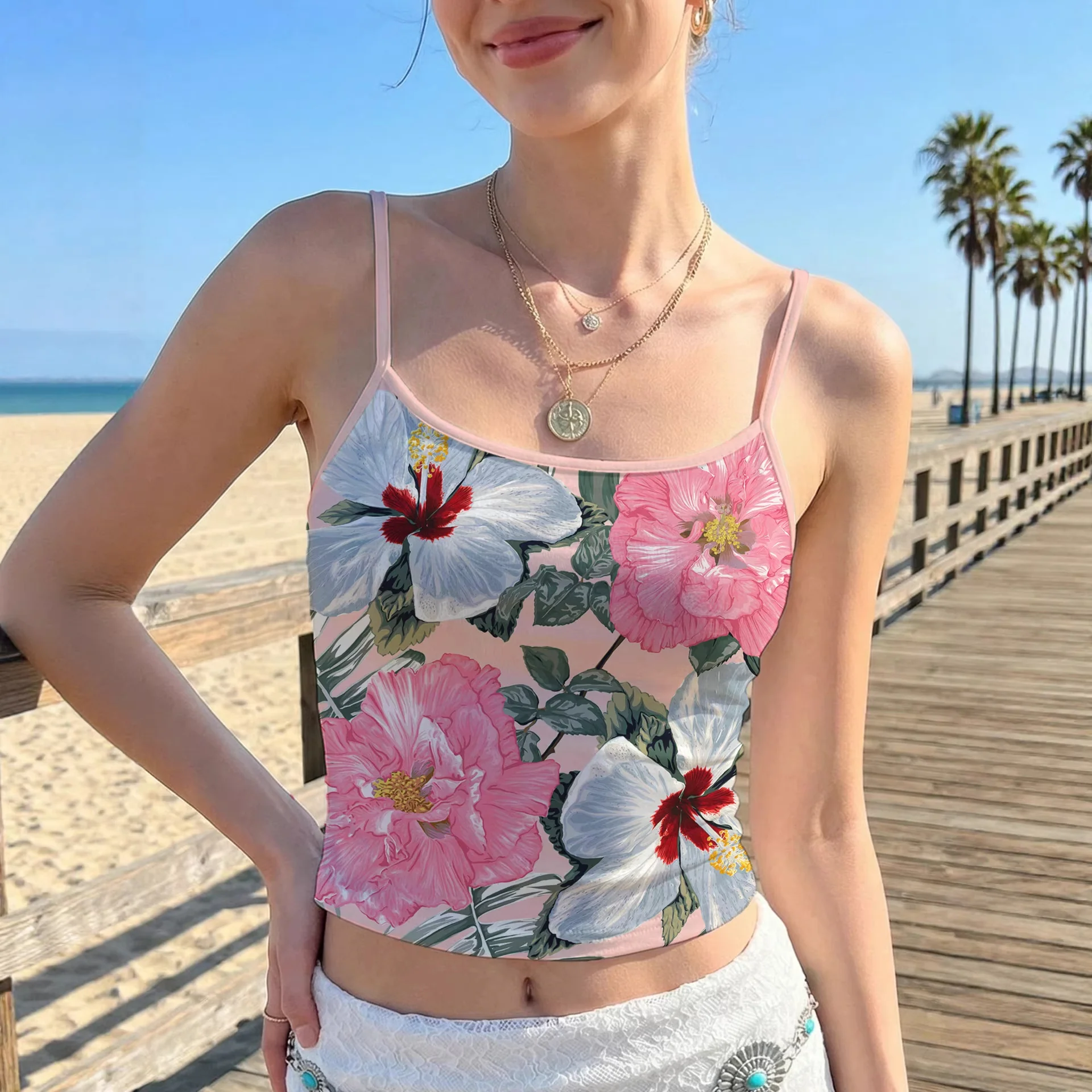 Damen Trägershirt mit lebhaftem Blumenmuster und elastischem Abschluss R&B - Image 3