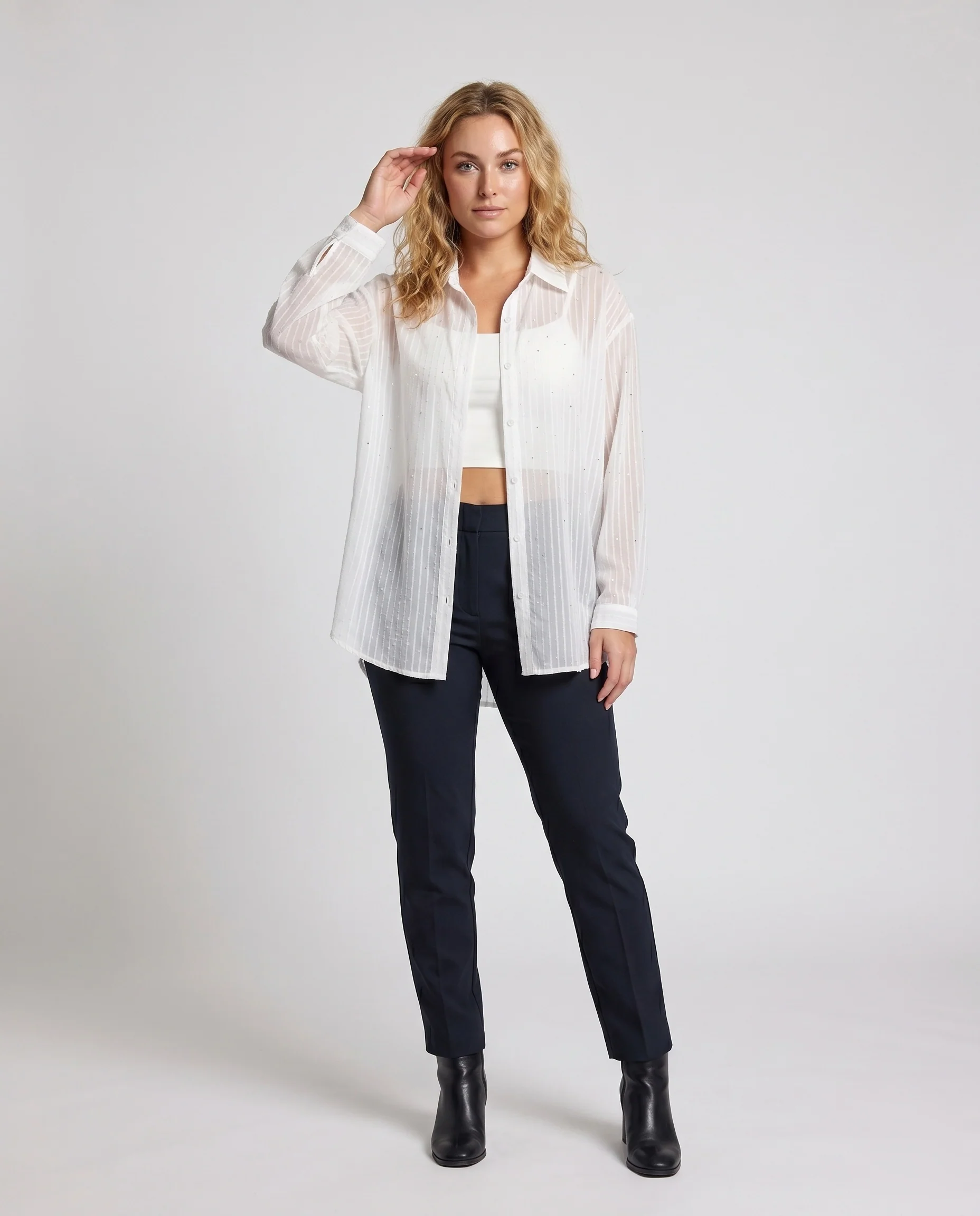 Damen Transparente Bluse mit feinen Rüschendetails und lässigem Schnitt R&B