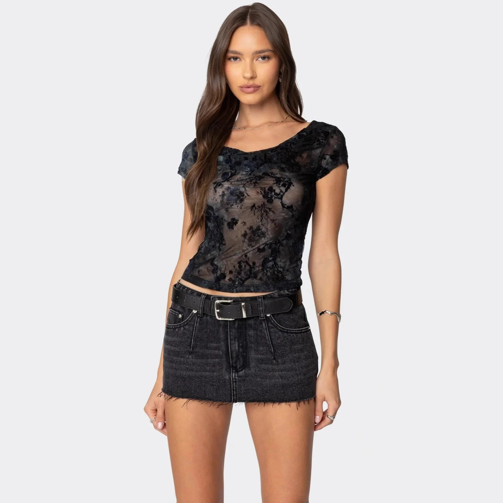 Damen Transparente Spitzenbluse im romantischen Stil R&B