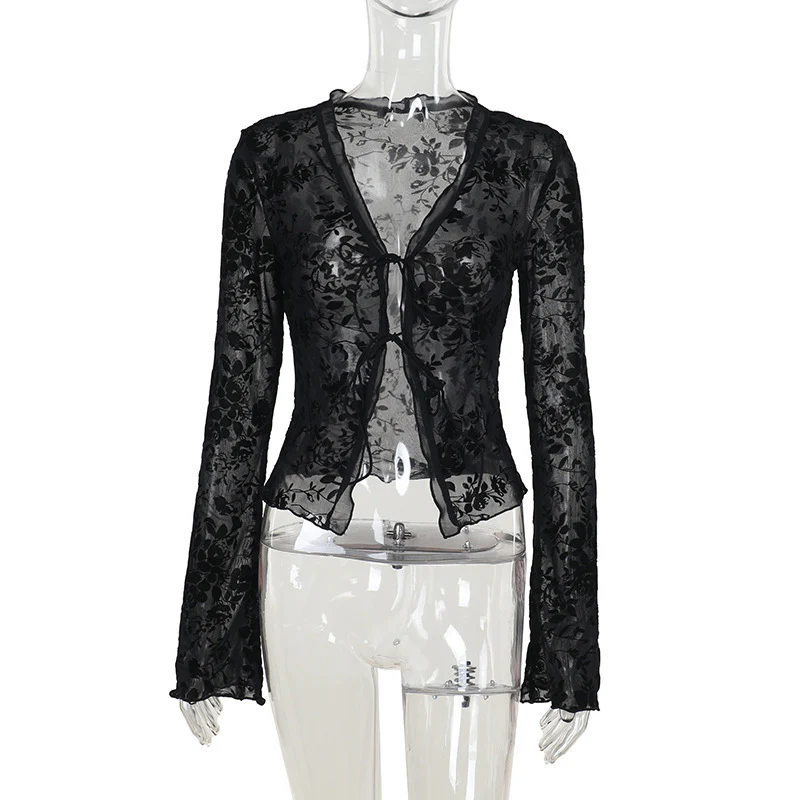 Damen Transparente Spitzenjacke mit floralen Mustern R&B - Image 6