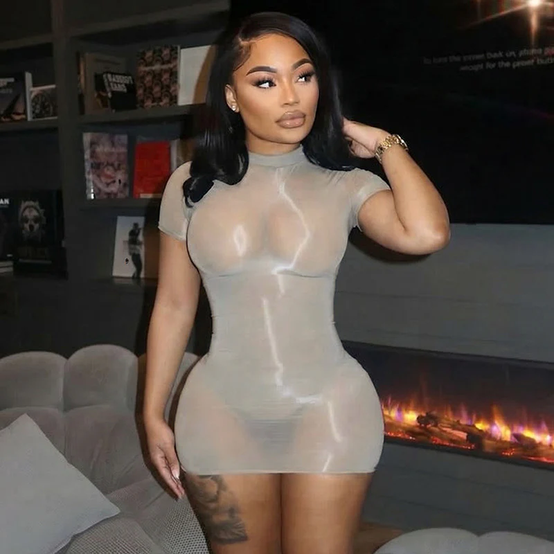Damen transparenter Bodycon Mini-Kleid R&B - Image 2