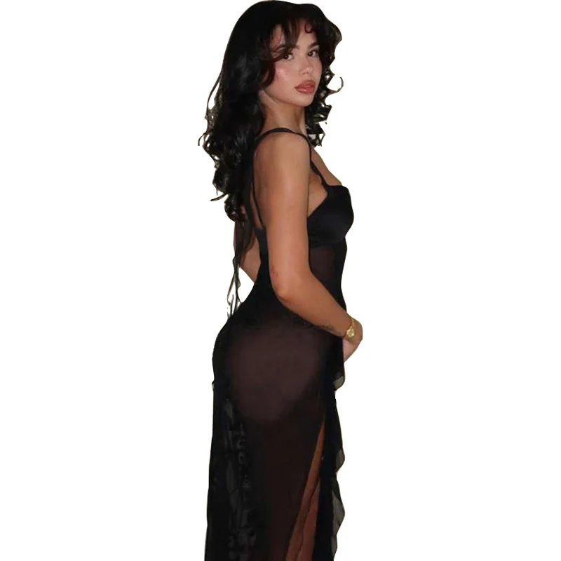 Damen transparenter Maxi-Strandanzug mit asymmetrischem Schnitt und Rüschen R&B - Image 5