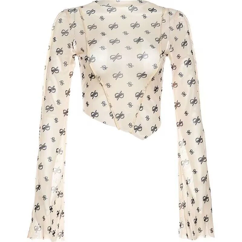 Damen Transparenter Oberteil mit langem Arm und zartem Muster R&B - Image 5
