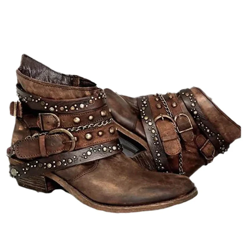 Damen Trendige Schnürstiefeletten mit dekorativen Riemen und glänzenden Akzenten R&B - Image 5