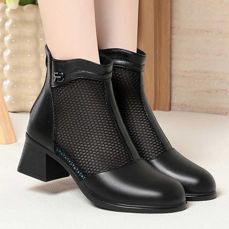Damen Trendige Stiefeletten mit durchlässigem Netzdesign und komfortablem Blockabsatz R&B