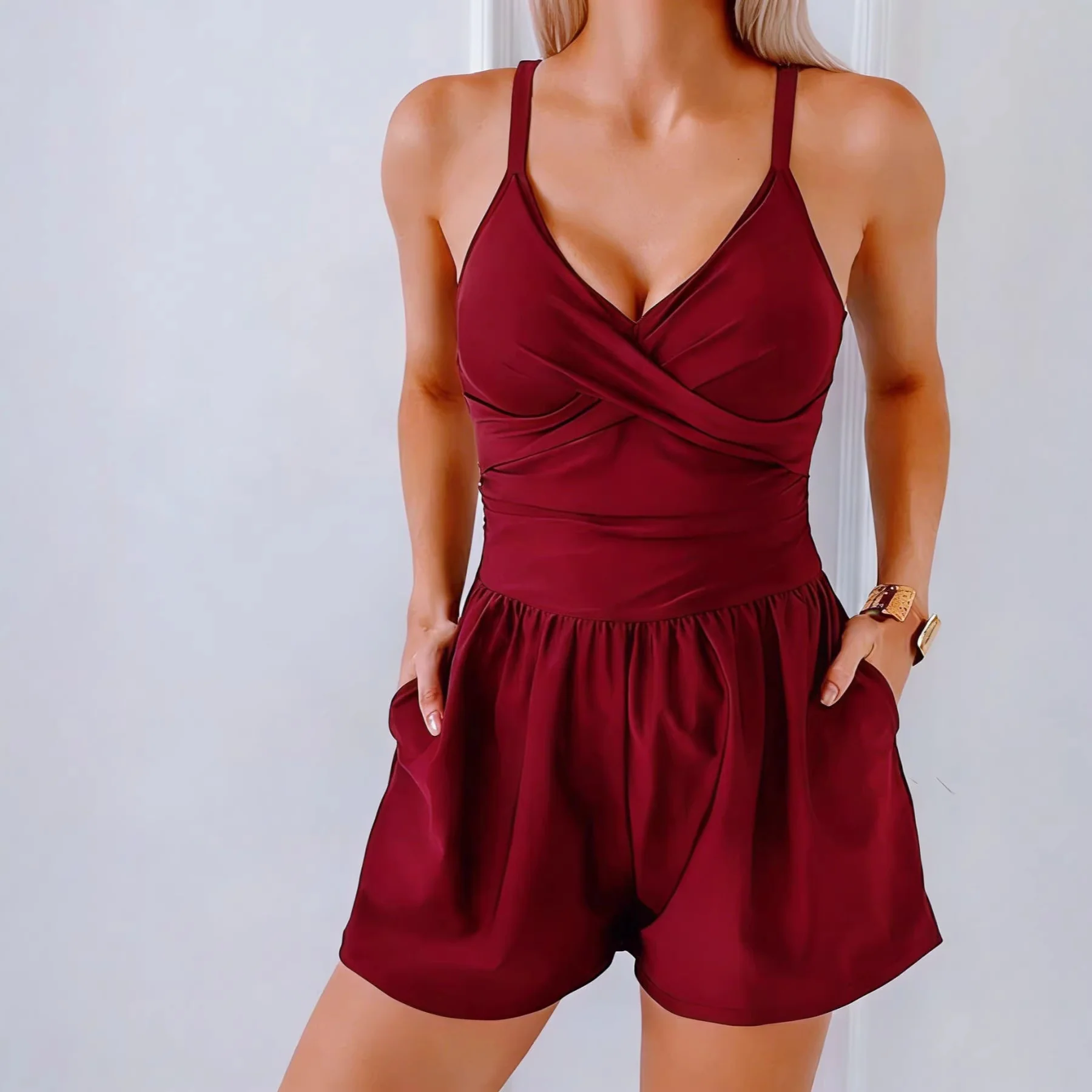 Damen Trendiger Jumpsuit mit Cross-Over-Oberteil und Taschen R&B - Image 2
