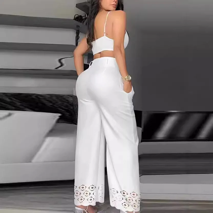 Damen Trendiges Zweiteiliges Outfit mit Oberteil und weiten Hosen R&B