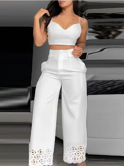 Damen Trendiges Zweiteiliges Outfit mit Oberteil und weiten Hosen R&B - Image 4