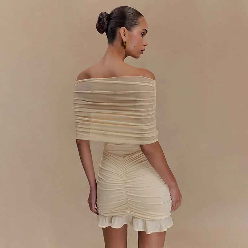 Damen verführerisches Bodycon-Kleid mit schulterfreiem Design und Raffungen R&B - Image 4