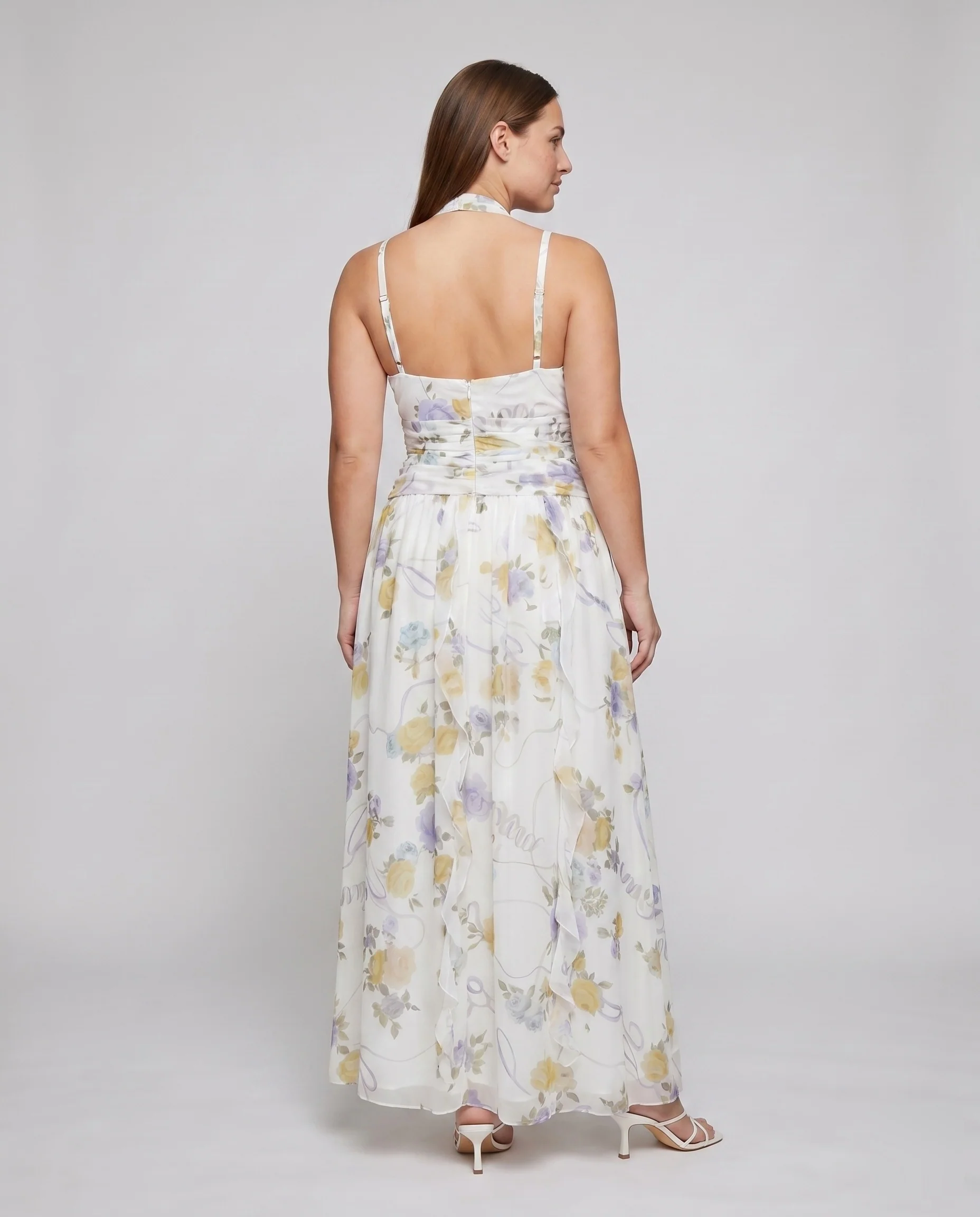 Damen verführerisches Maxikleid mit floralem Wickeldesign und Zierschleife R&B - Image 4