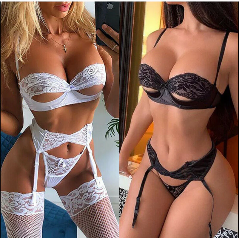 Damen Verführerisches Spitzen-Bustier-Set mit zarten Riemchen und sexy Höschen R&B