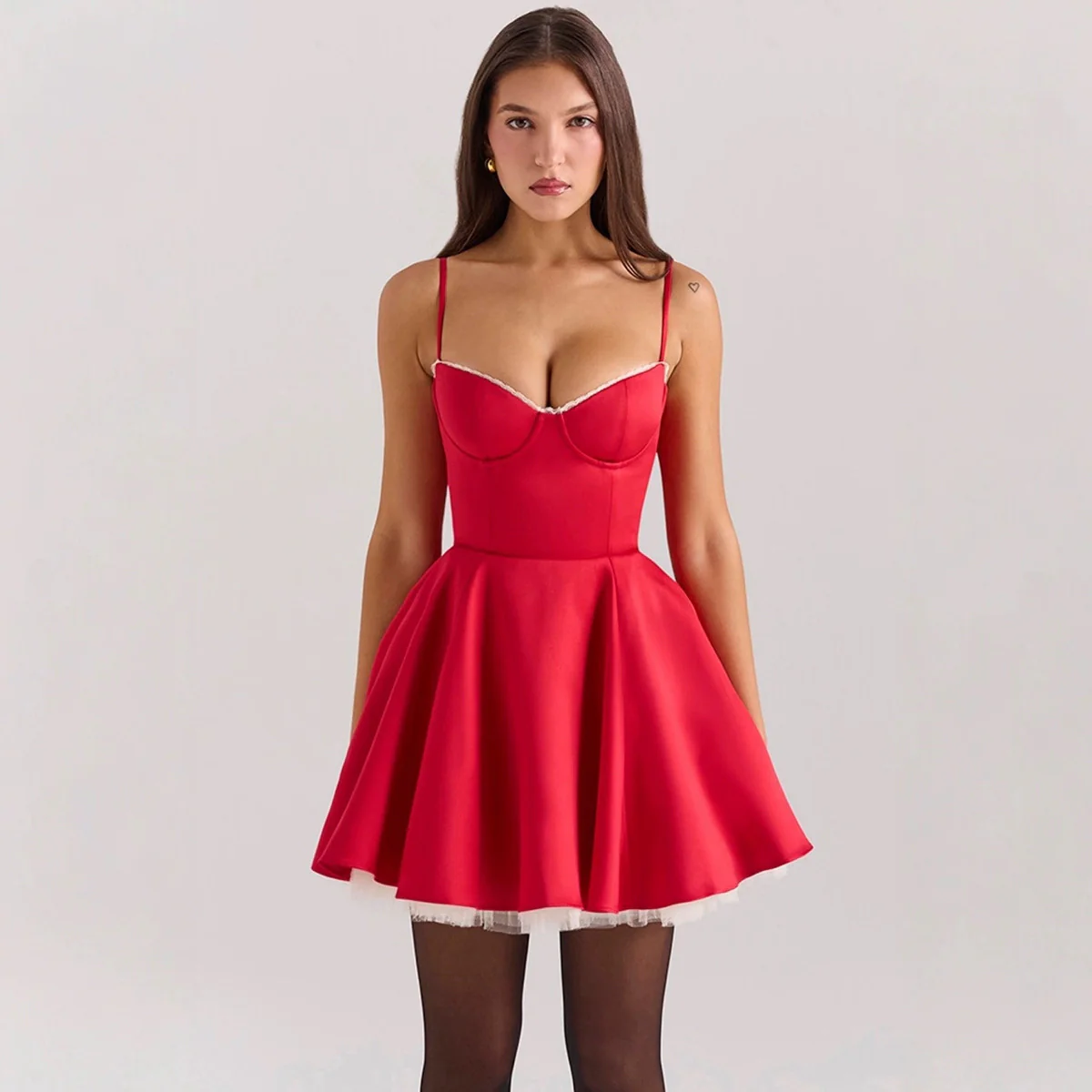 Damen verspielt elegantes Minikleid mit Spitzenbesatz und schwingendem Rock R&B - Image 6