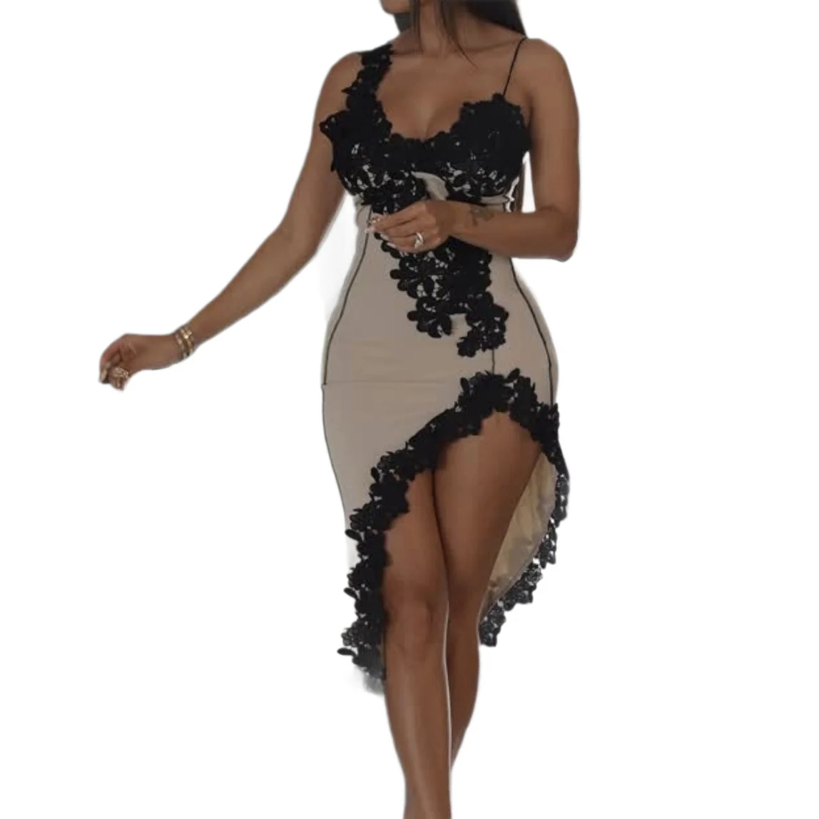Damen Verspielt elegantes Spitzenkleid mit hohem Schlitz R&B - Image 3