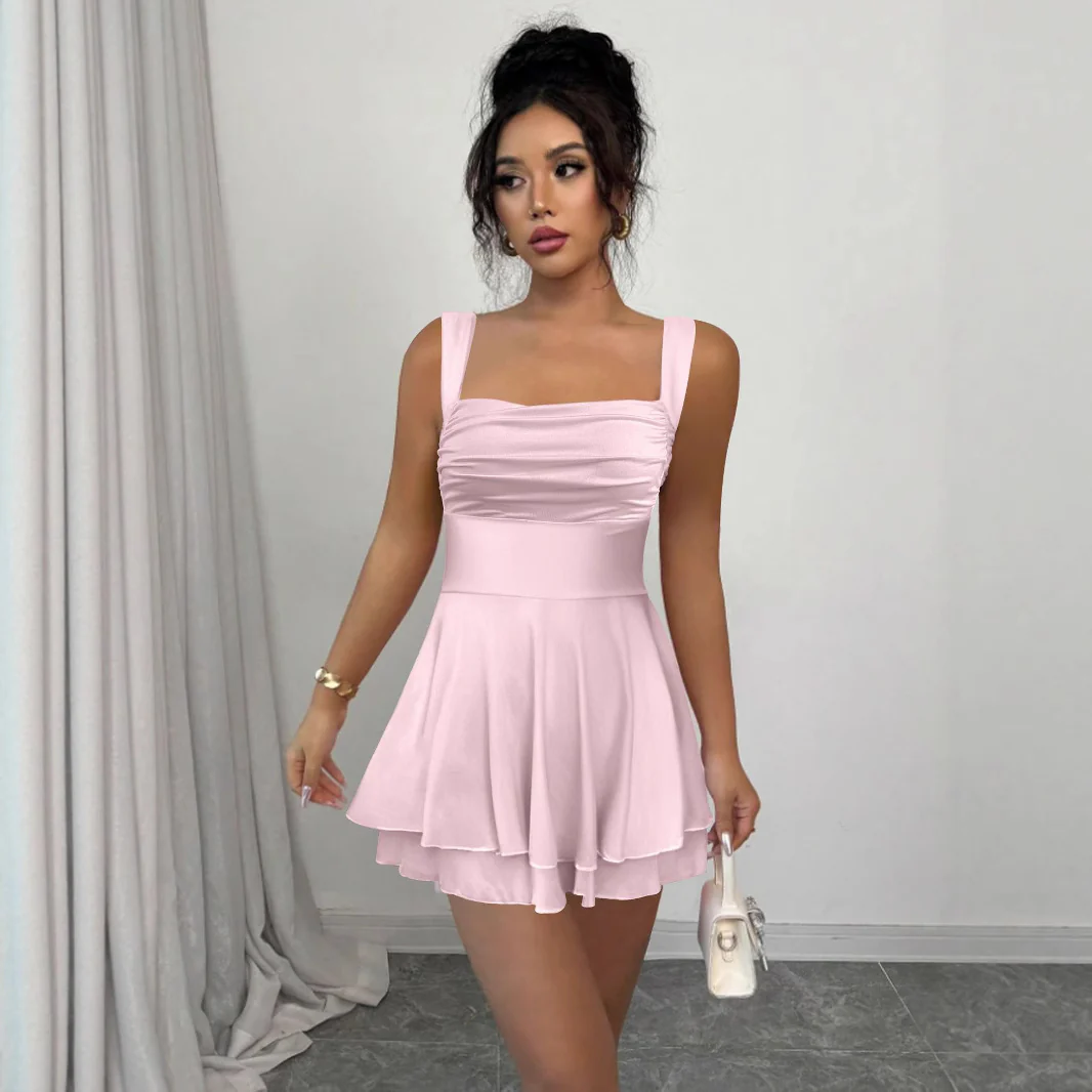 Damen Verspielt geschnittenes Sommerkleid mit Raffung und schwingendem Rock R&B