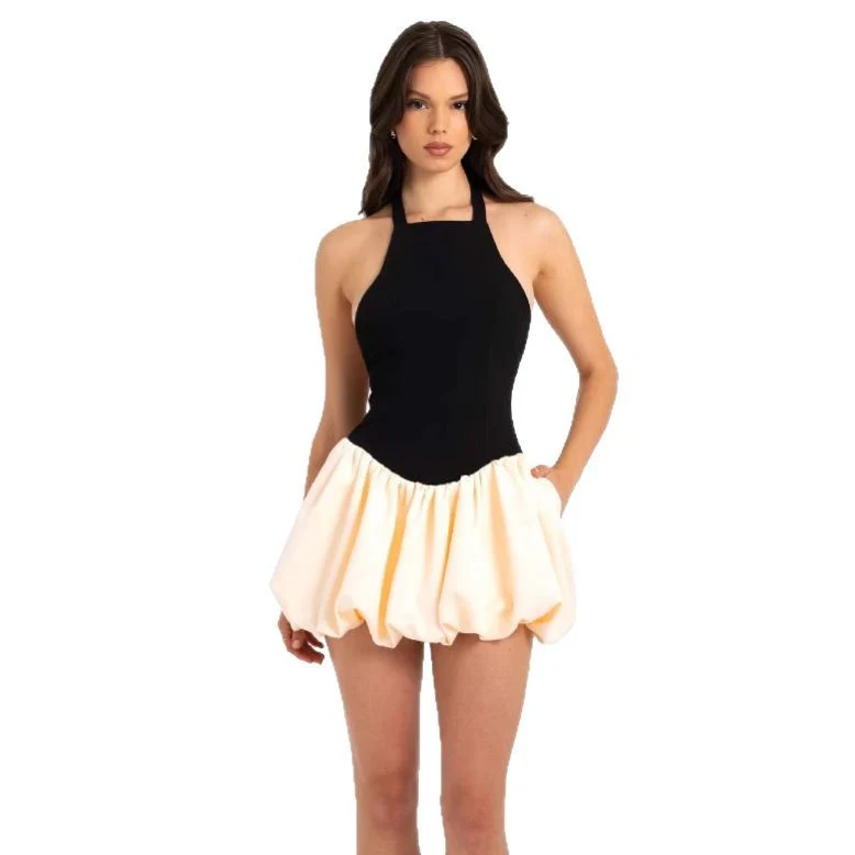 Damen Verspielt tailliertes Kleid im Halterneck-Stil mit gerafftem Rock R&B - Image 5