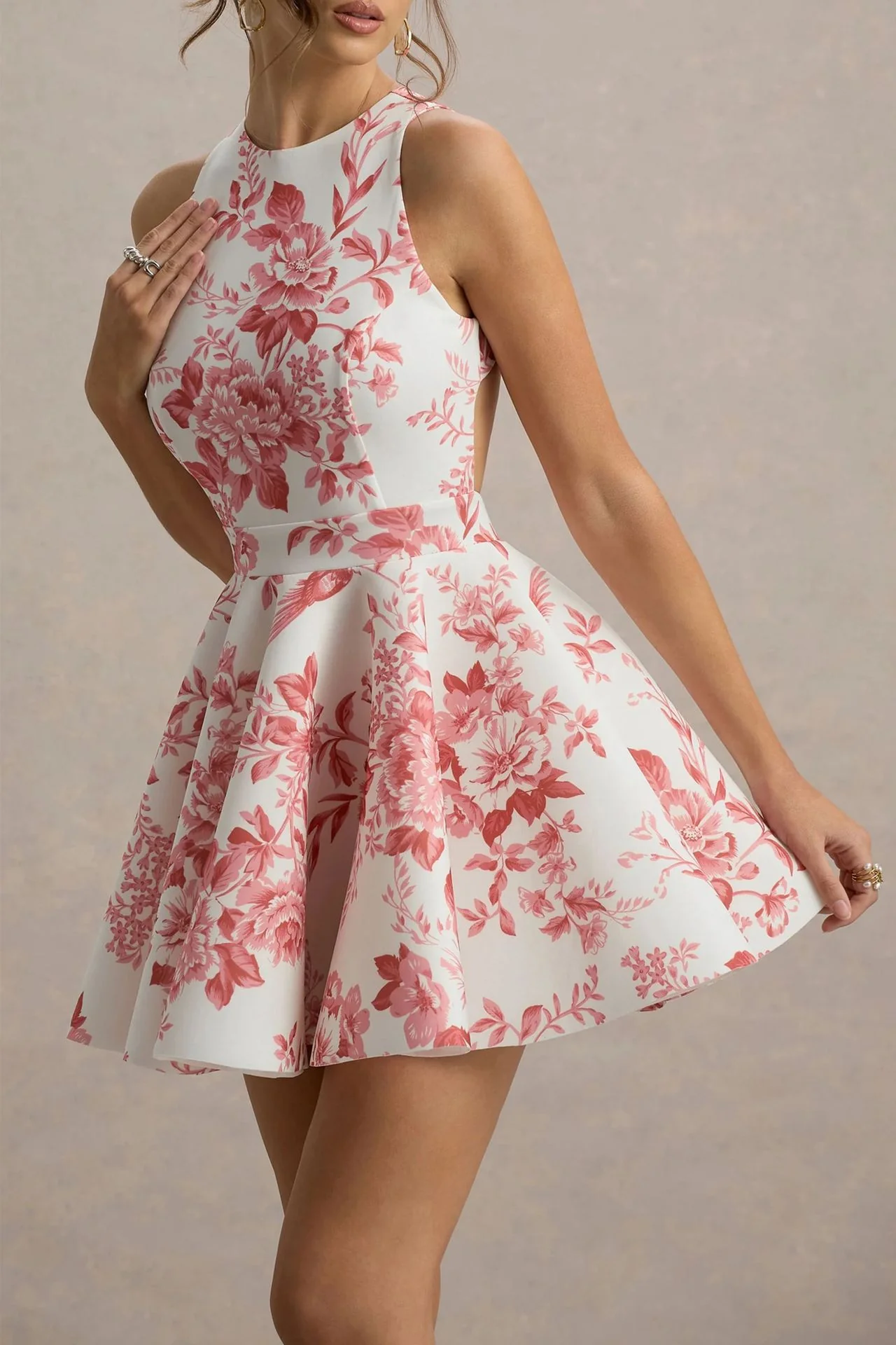 Damen Verspielt tailliertes Minimal-Kleid mit schwingendem Rock und halber Rückenansicht R&B - Image 7