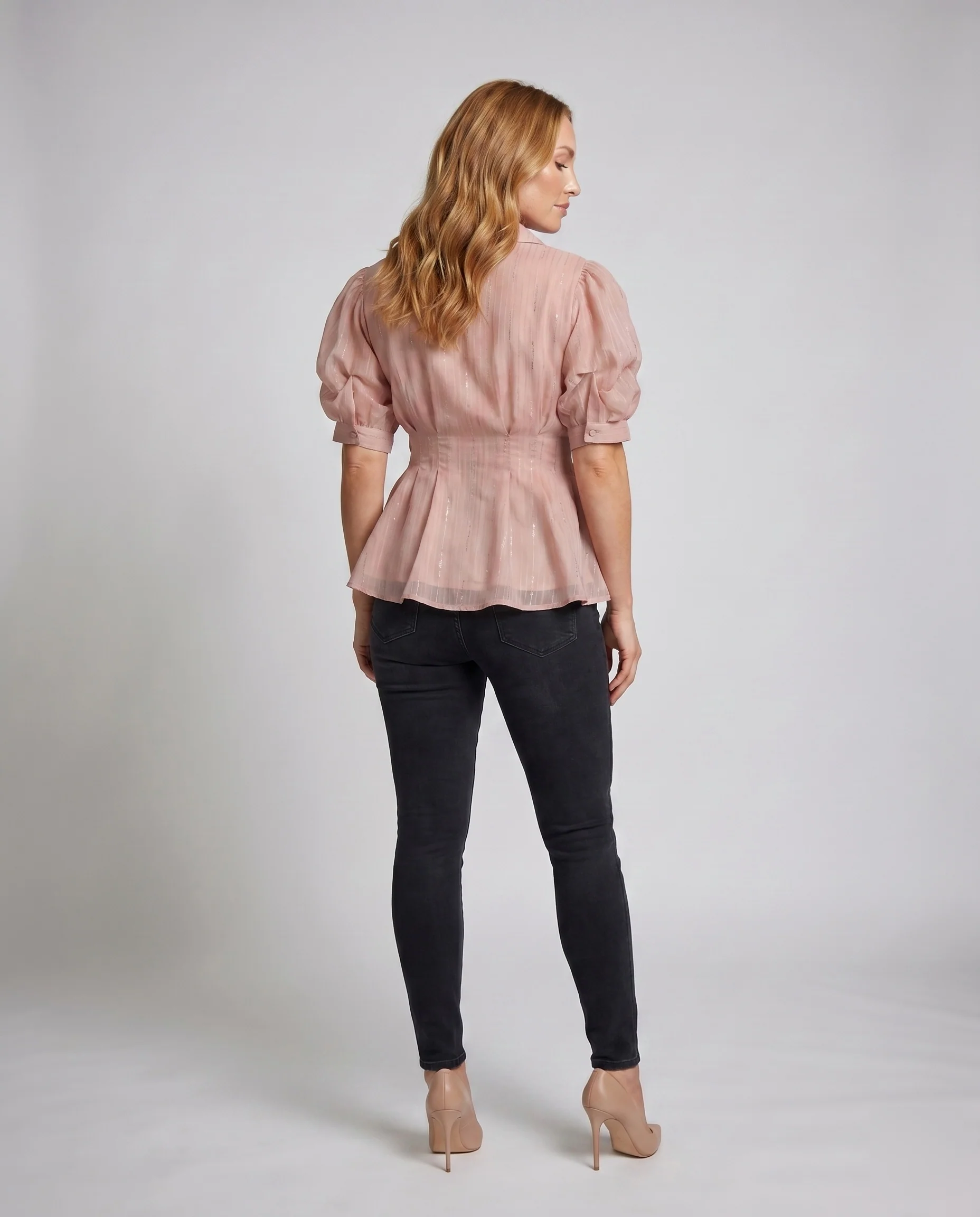 Damen Verspielte Bluse mit Puffärmeln und Glitzerakzenten R&B - Image 4