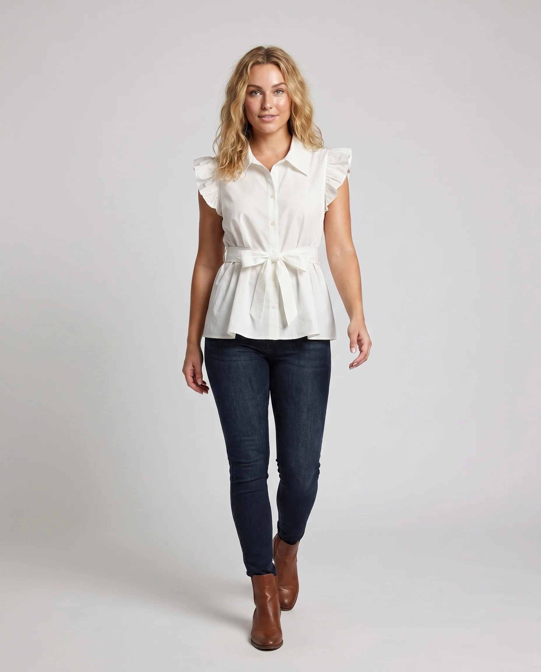 Damen Verspielte Bluse mit Rüschendetails und Taillenband R&B