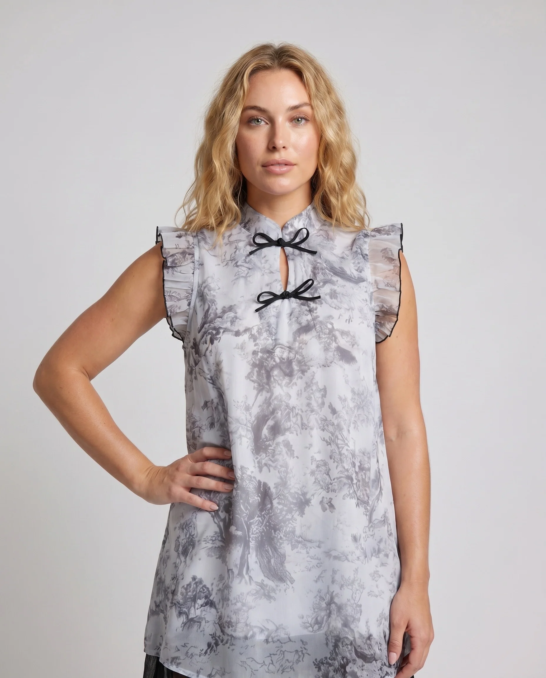 Damen Verspieltes Chiffonkleid mit Rüschen und dekorativen Schleifen - Image 2