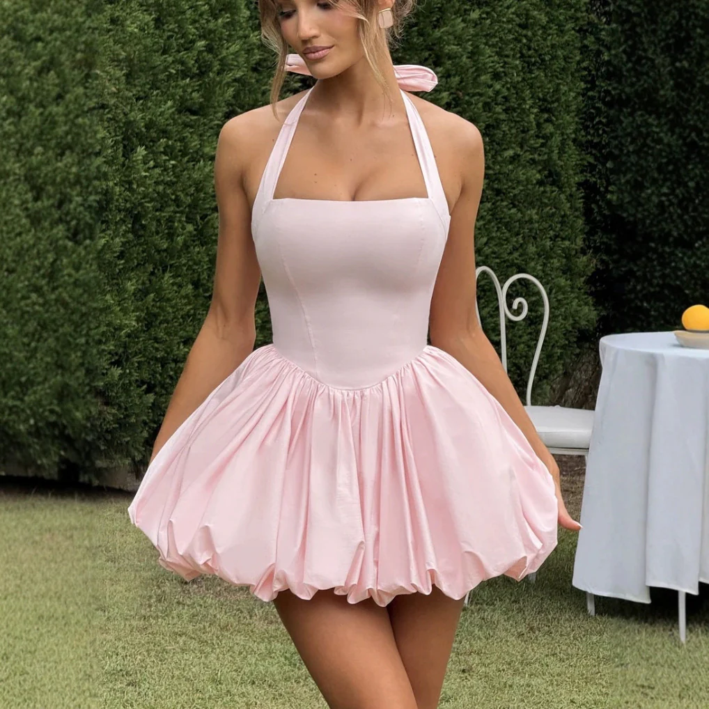 Damen Verspieltes Cocktailkleid mit schwingendem Rock und verstellbarem Halter R&B