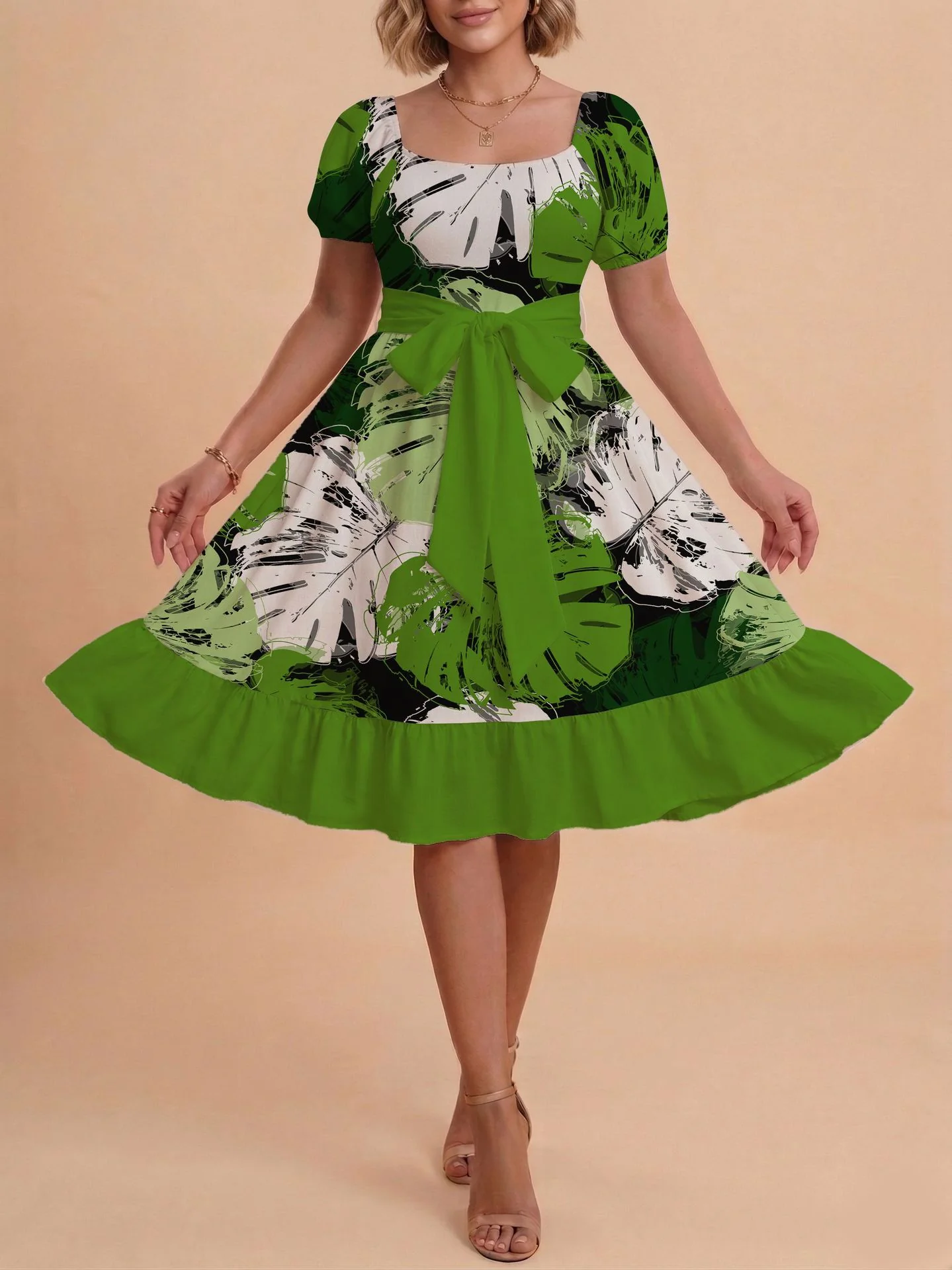 Damen Verspieltes Maxikleid mit Bärenmuster und taillierbarem Band R&B - Image 27