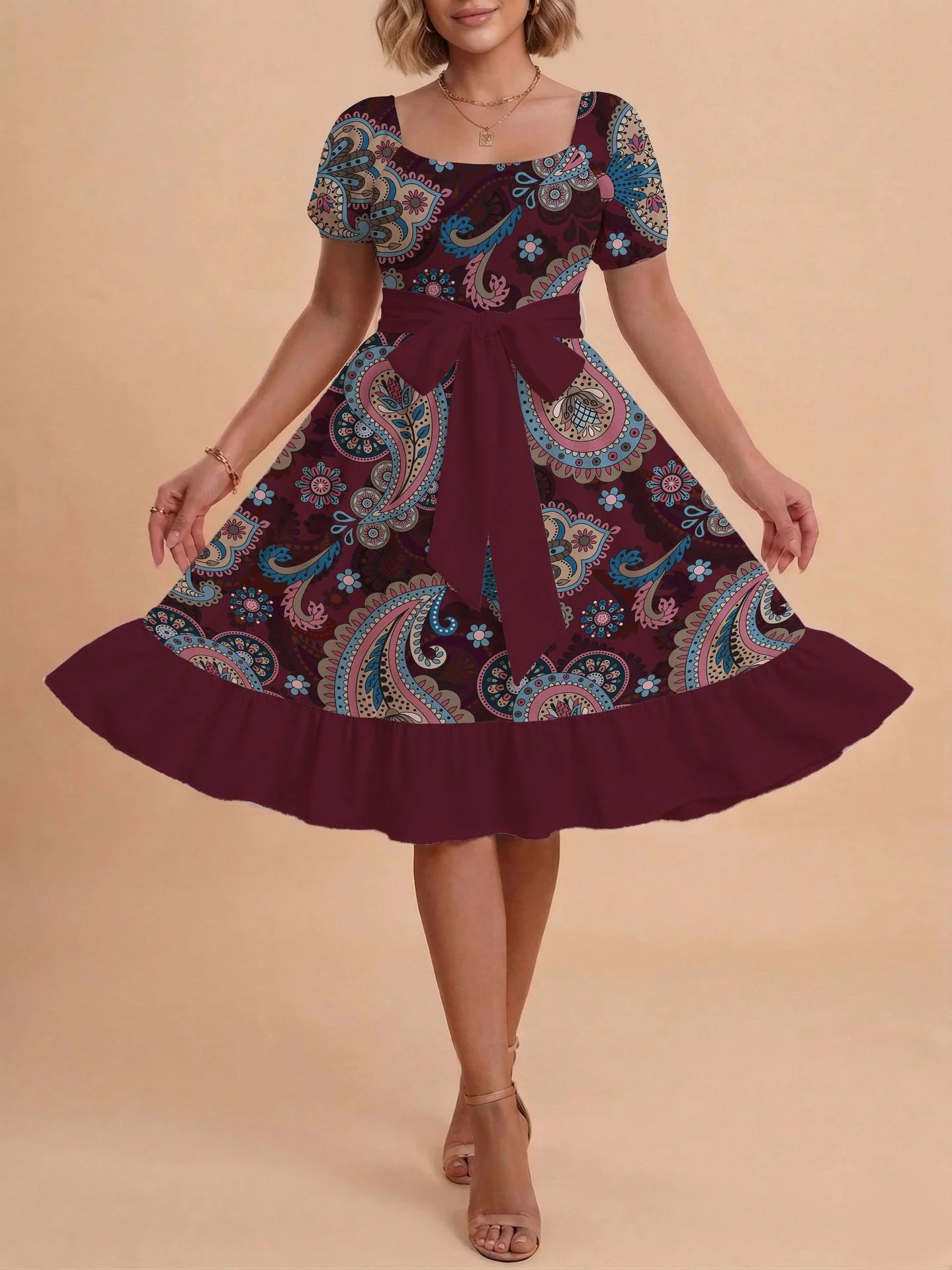 Damen Verspieltes Maxikleid mit Bärenmuster und taillierbarem Band R&B - Image 35