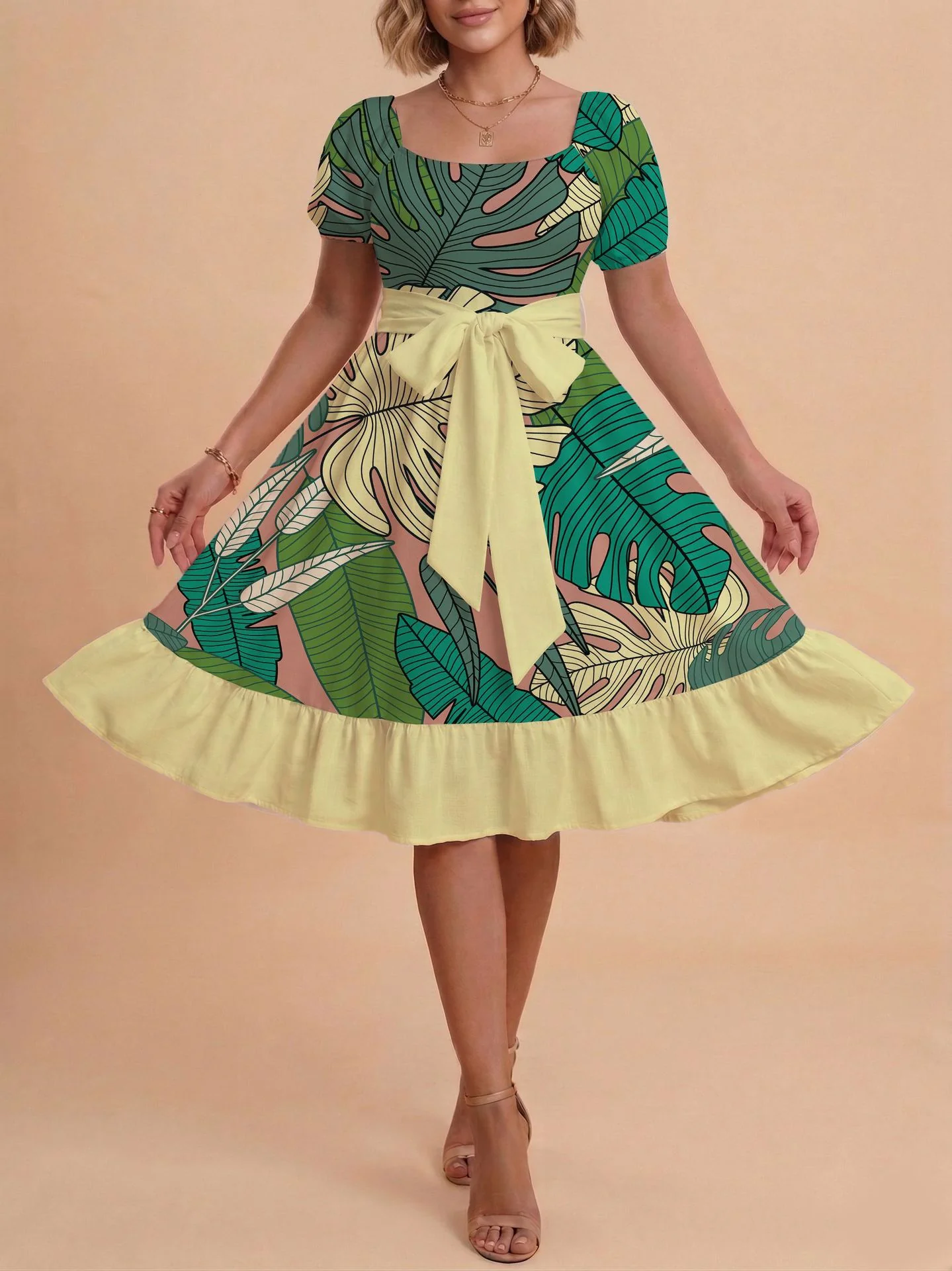Damen Verspieltes Maxikleid mit Bärenmuster und taillierbarem Band R&B - Image 37