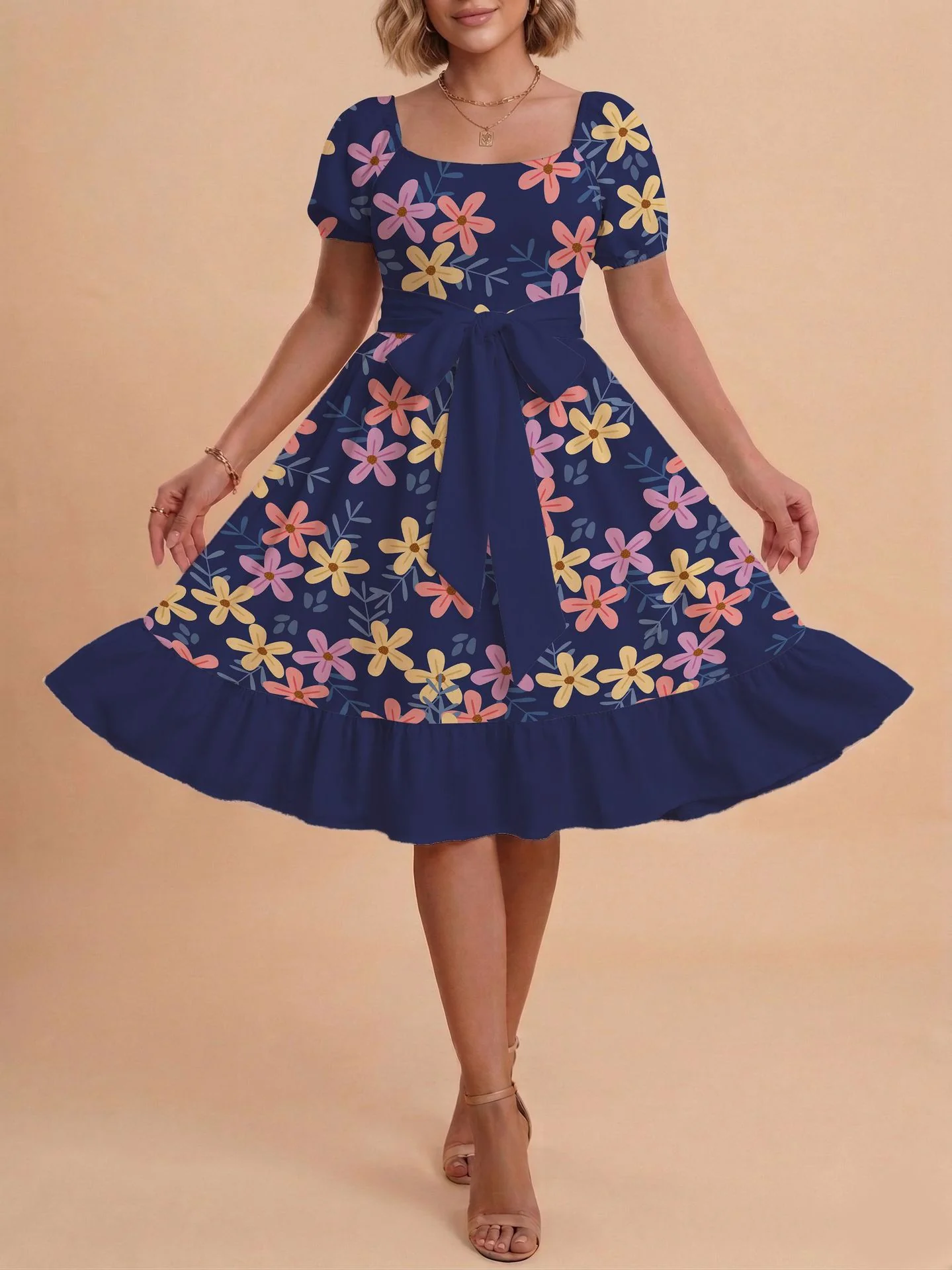 Damen Verspieltes Maxikleid mit Bärenmuster und taillierbarem Band R&B - Image 38