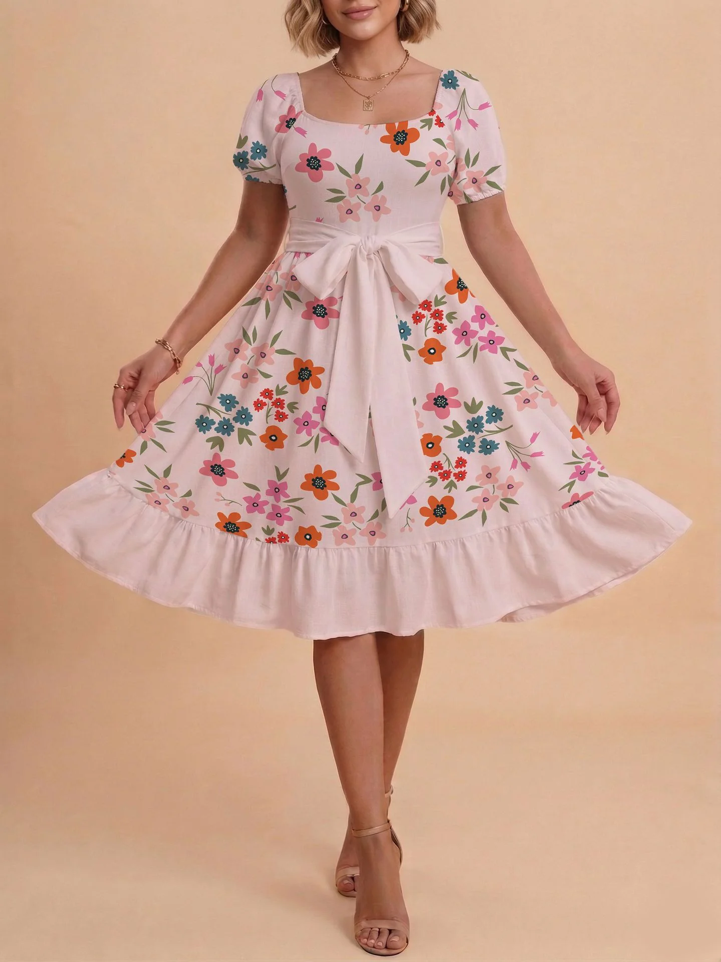 Damen Verspieltes Maxikleid mit Bärenmuster und taillierbarem Band R&B - Image 41
