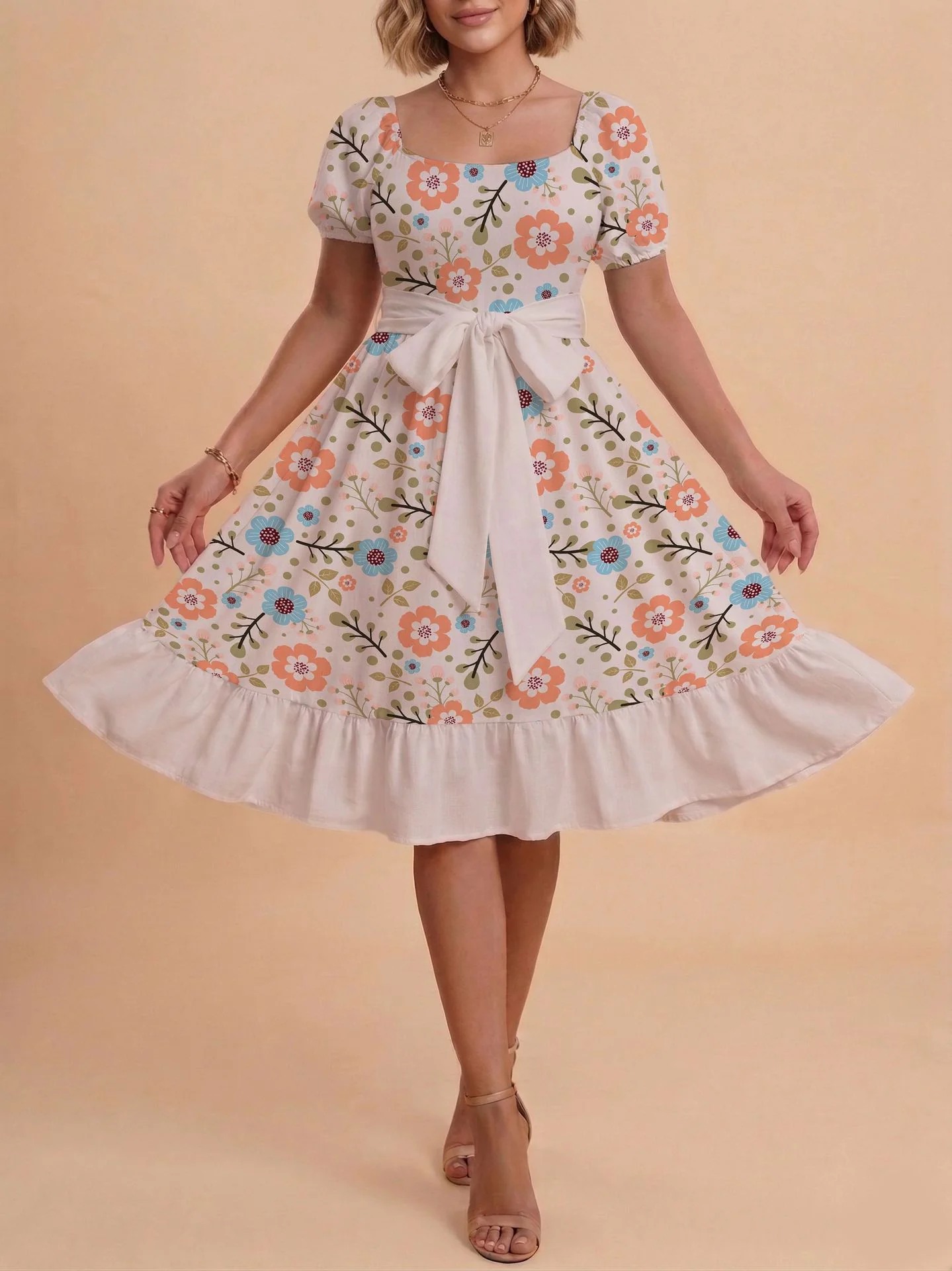 Damen Verspieltes Maxikleid mit Bärenmuster und taillierbarem Band R&B - Image 43