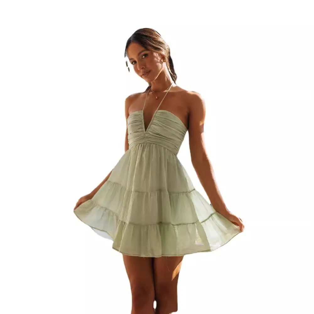Damen verspieltes Minikleid mit fließendem Shirr-Design und schulterfreiem Ausschnitt R&B - Image 5