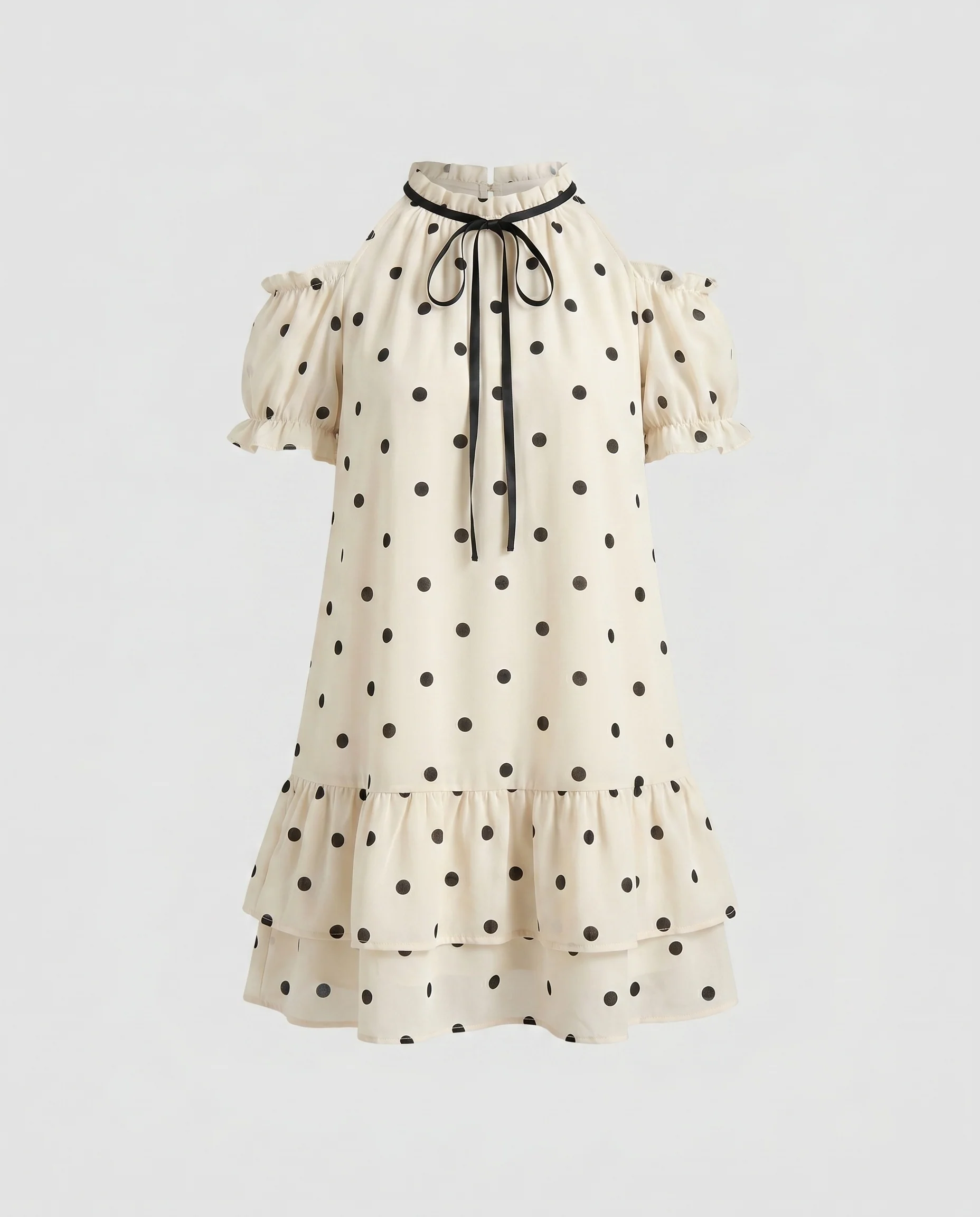 Damen Verspieltes Polka-Dot Kleid mit Rüschendetails und off-shoulder Ärmeln - Image 5