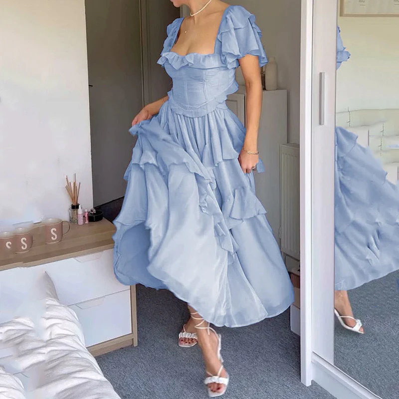 Damen Verspieltes Rüschendetails Maxikleid mit corsage-förmigem Oberteil R&B - Image 4