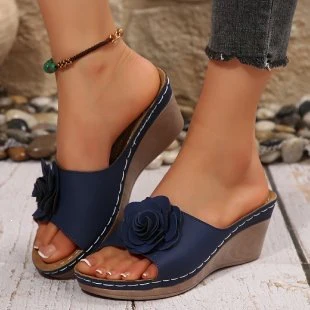 Damen Wedge-Pantoletten mit floralem Dekor und anatomischer Fußbettung R&B - Image 8