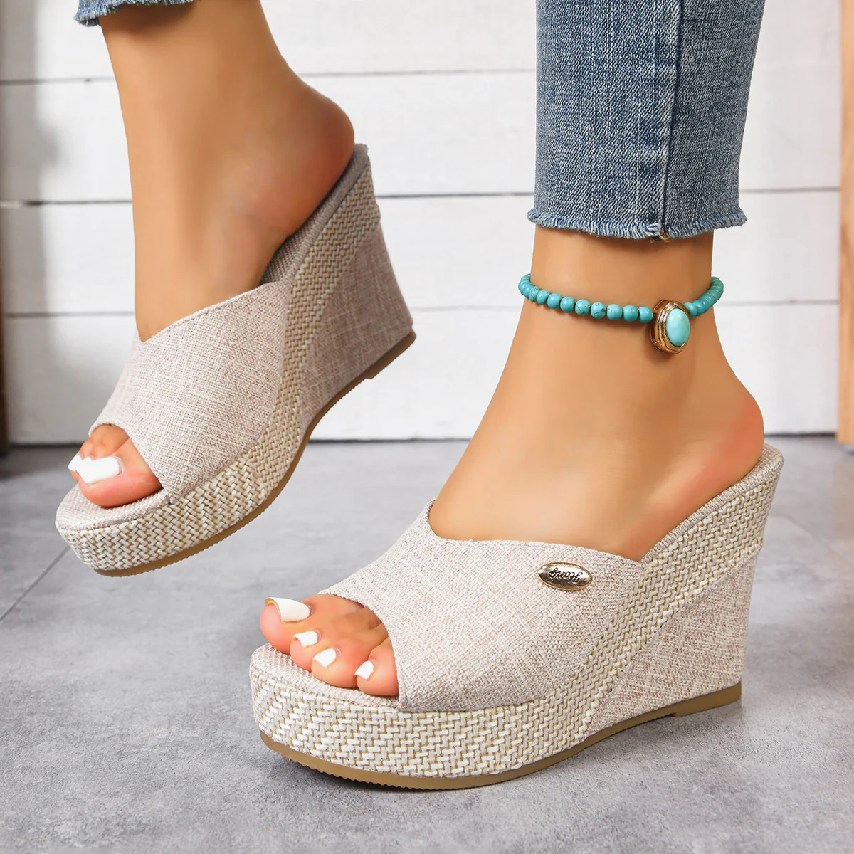 Damen Wedge-Pantoletten mit komfortablem Fußbett und trendiger Ziernaht R&B - Image 4