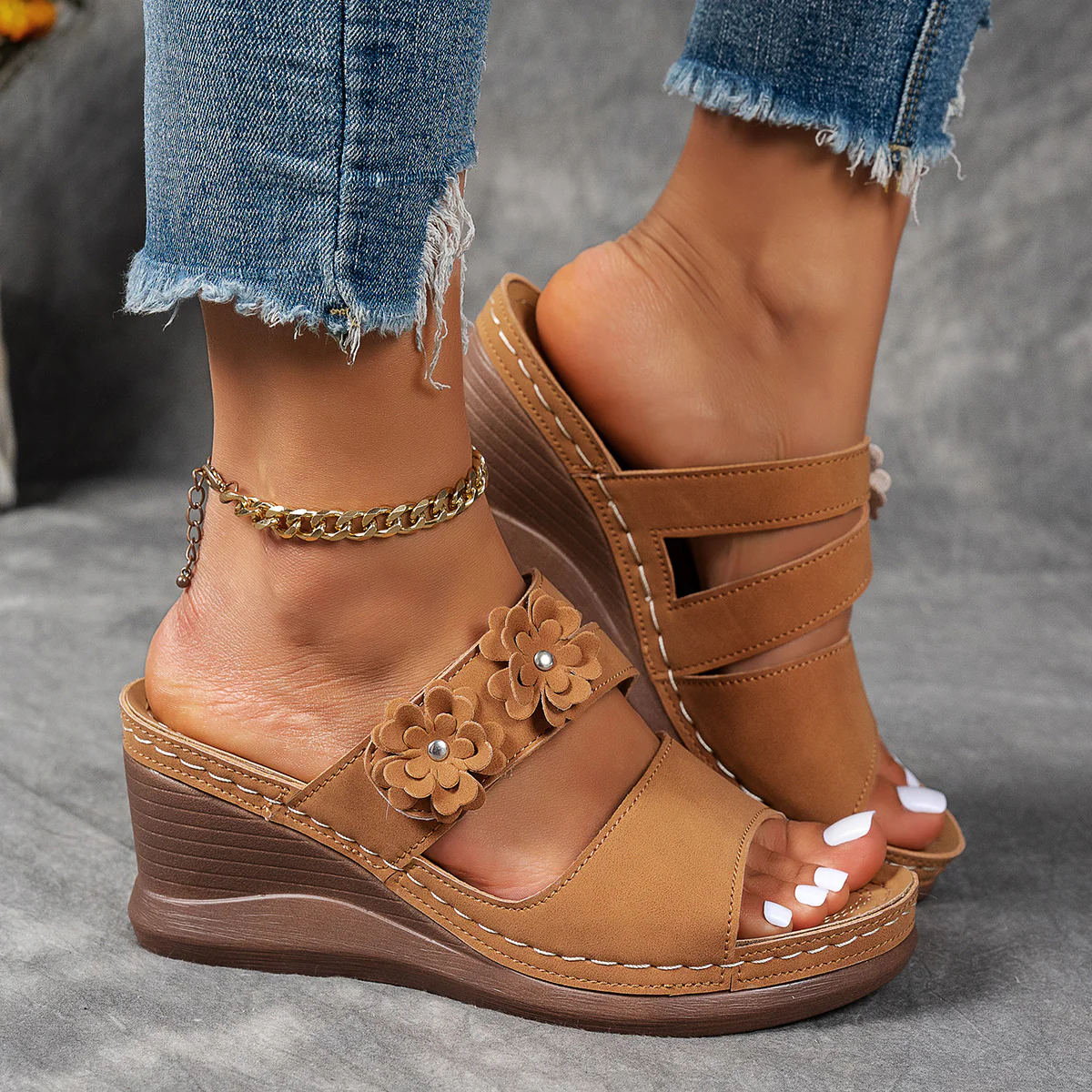 Damen Wedge-Sandalen mit floralem Dekor und ergonomischer Sohle Heidi-Mode - Image 2