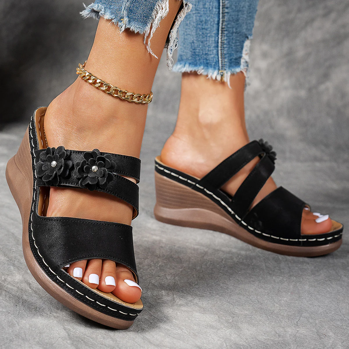 Damen Wedge-Sandalen mit floralem Dekor und ergonomischer Sohle Heidi-Mode - Image 6