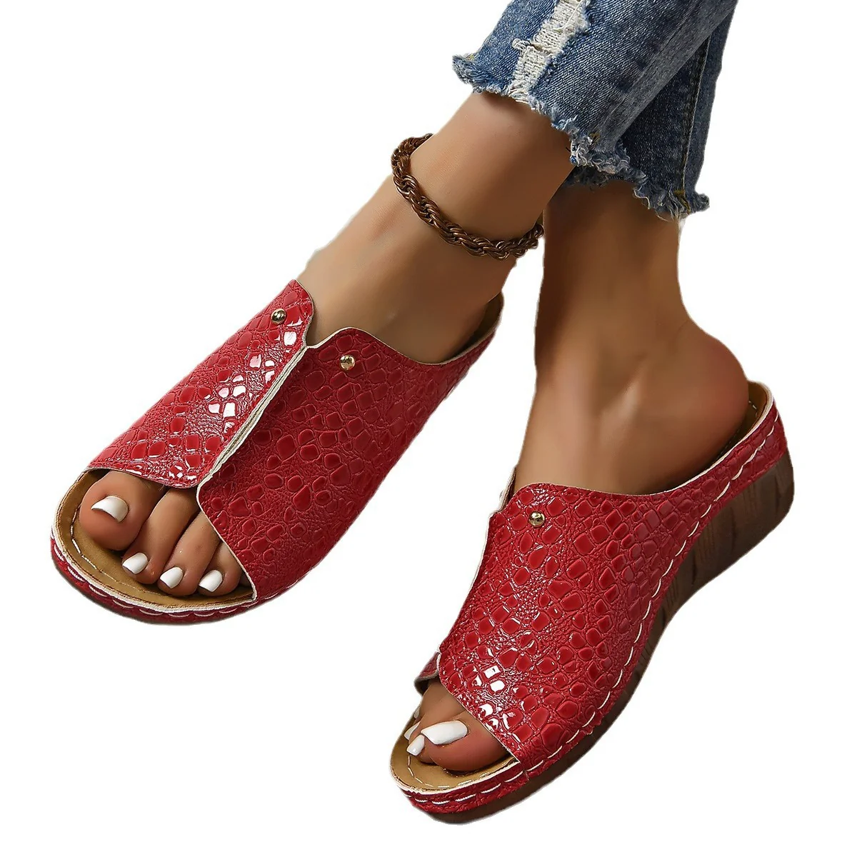 Damen Wedge-Sandalen mit modischem Kroko-Design und bequemer Fußbettgestaltung R&B - Image 5
