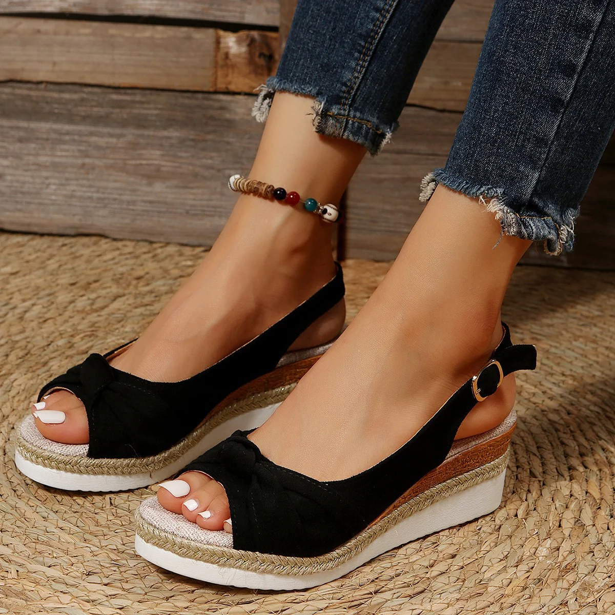 Damen Wedge-Sandaletten mit eleganter Schleifenapplikation und rutschfester Sohle R&B - Image 2
