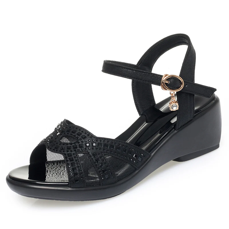 Damen Wedge-Sandaletten mit modischen Strassverzierungen und verstellbarem Riemen R&B - Image 7