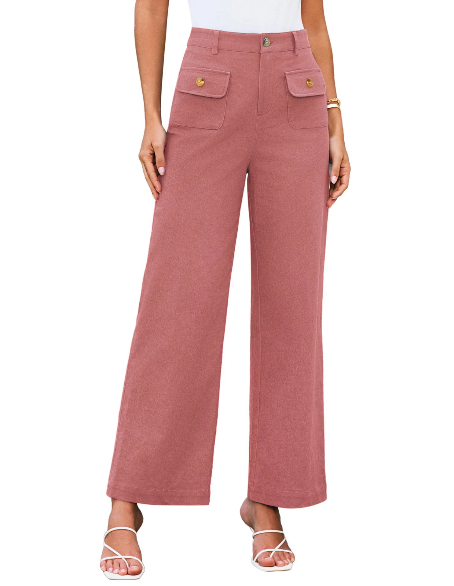 Damen Weit geschnittene Cargo-Hose mit praktischen Taschen und hohem Bund R&B - Image 9