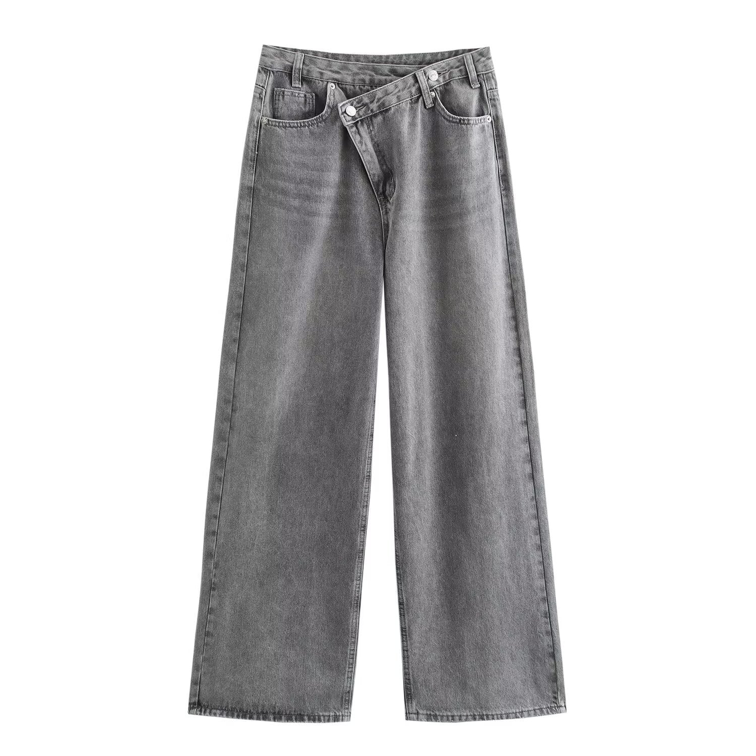 Damen weit geschnittene Jeans im modernen Design mit asymmetrischem Schnitt R&B - Image 2
