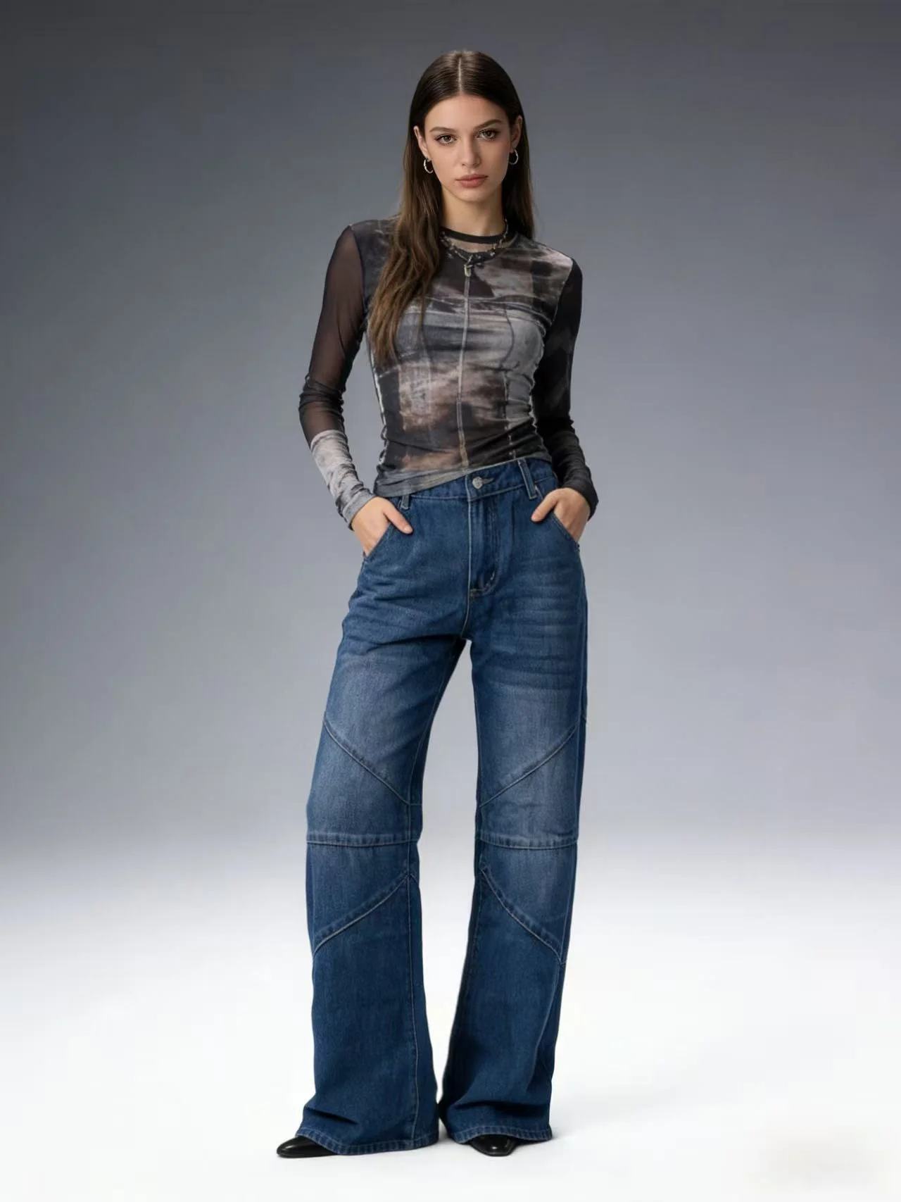 Damen Weit geschnittene Jeans mit einzigartigen Nahtdetails R&B - Image 6