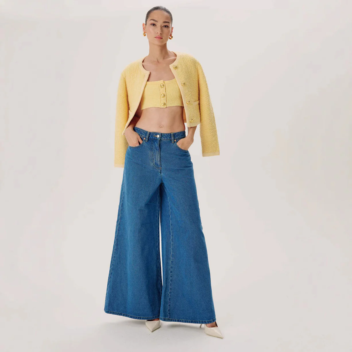 Damen weit geschnittene Jeans mit hohem Bund und eleganter Silhouette R&B