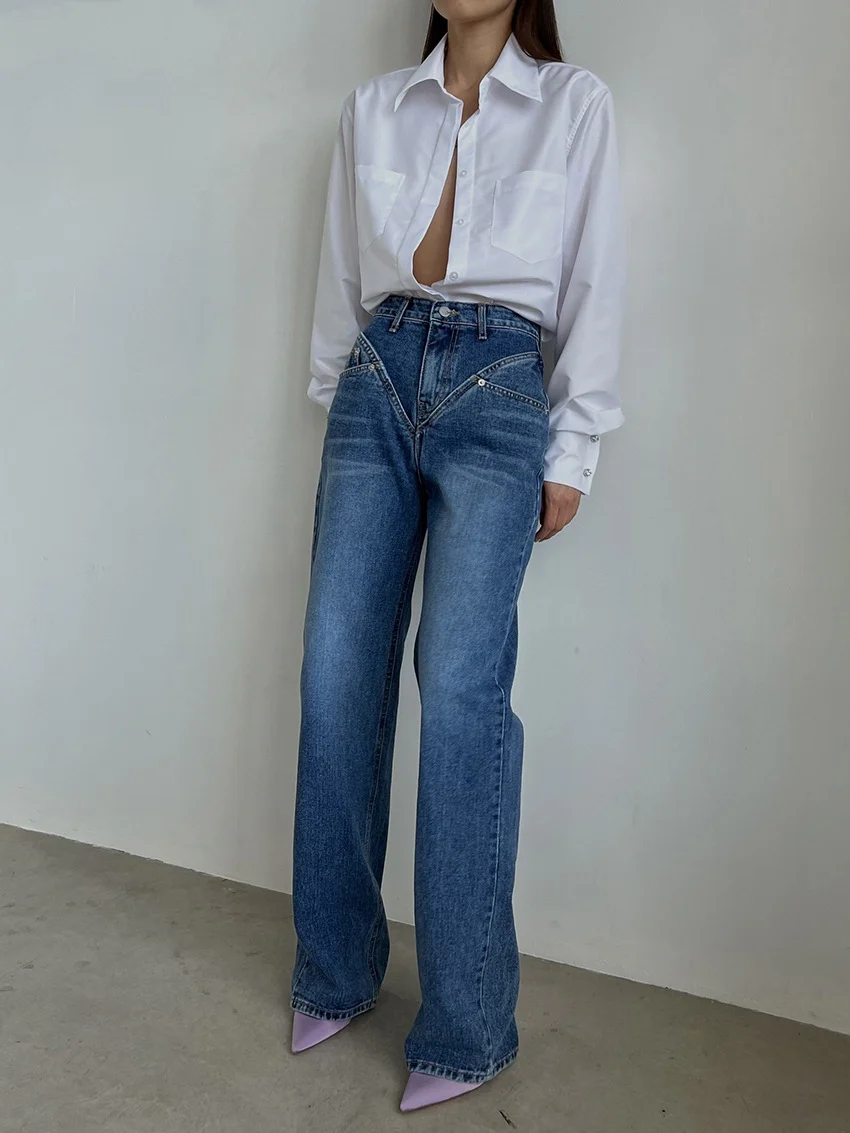 Damen Weit geschnittene Jeanshose mit einzigartigem Design R&B - Image 6